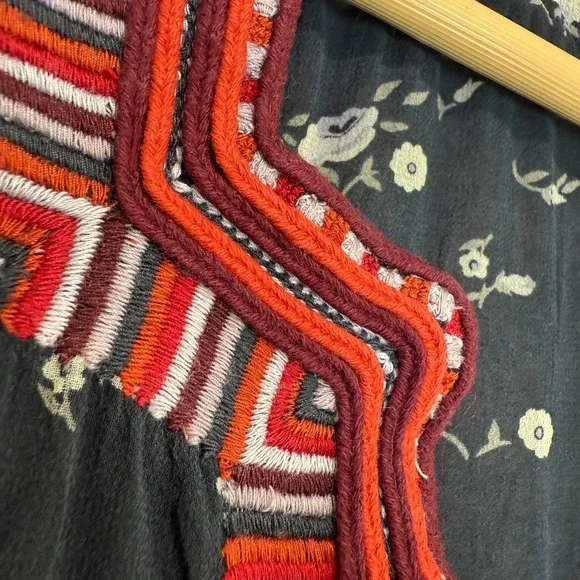 Ulla Johnson Anosha 100% Silk Blouse Womens 6 Floral Ruffle Cap Black Red Top - Picture 4 of 10